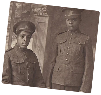 Portrait of two young soldiers in uniform